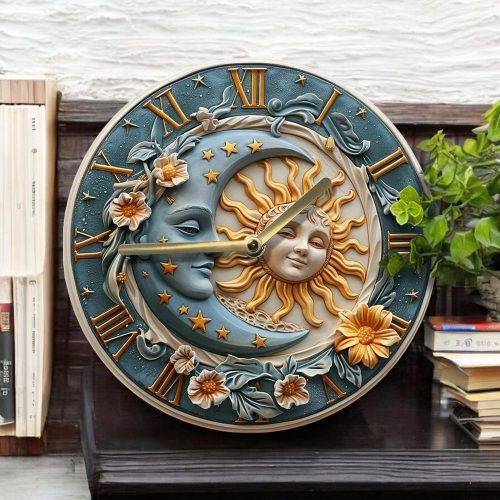 Wall Clock with Sun and Moon Elements
