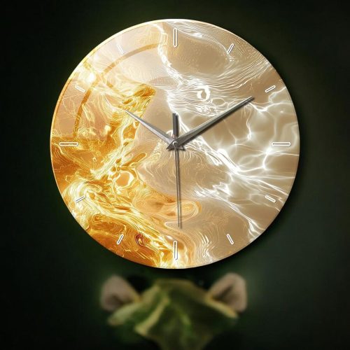 Wall Clock with a Flowing Gold and White Pattern