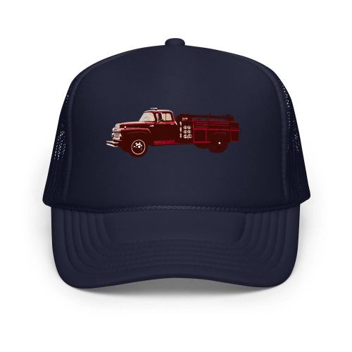 Vintage Fire Truck Print Mesh Trucker Hat