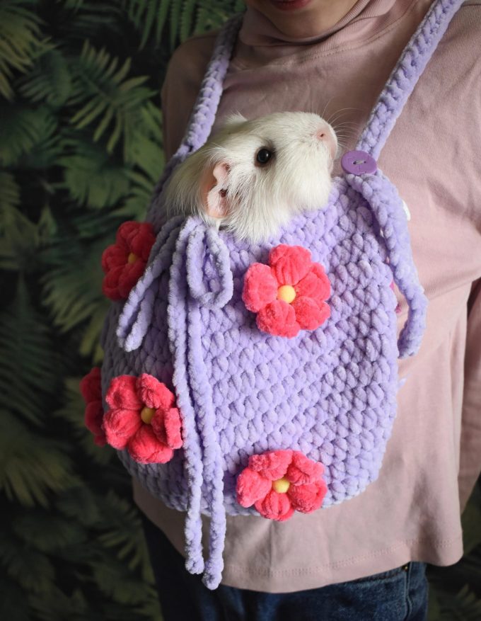 Purple Flower Knitted Pet Bag - Image 6