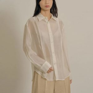 Ivory-colored chiffon shirt top