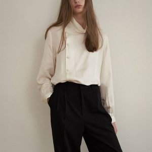 Asymmetrical button-down turtleneck shirt