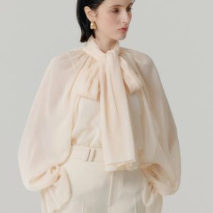 Soft pink chiffon blouse with bow