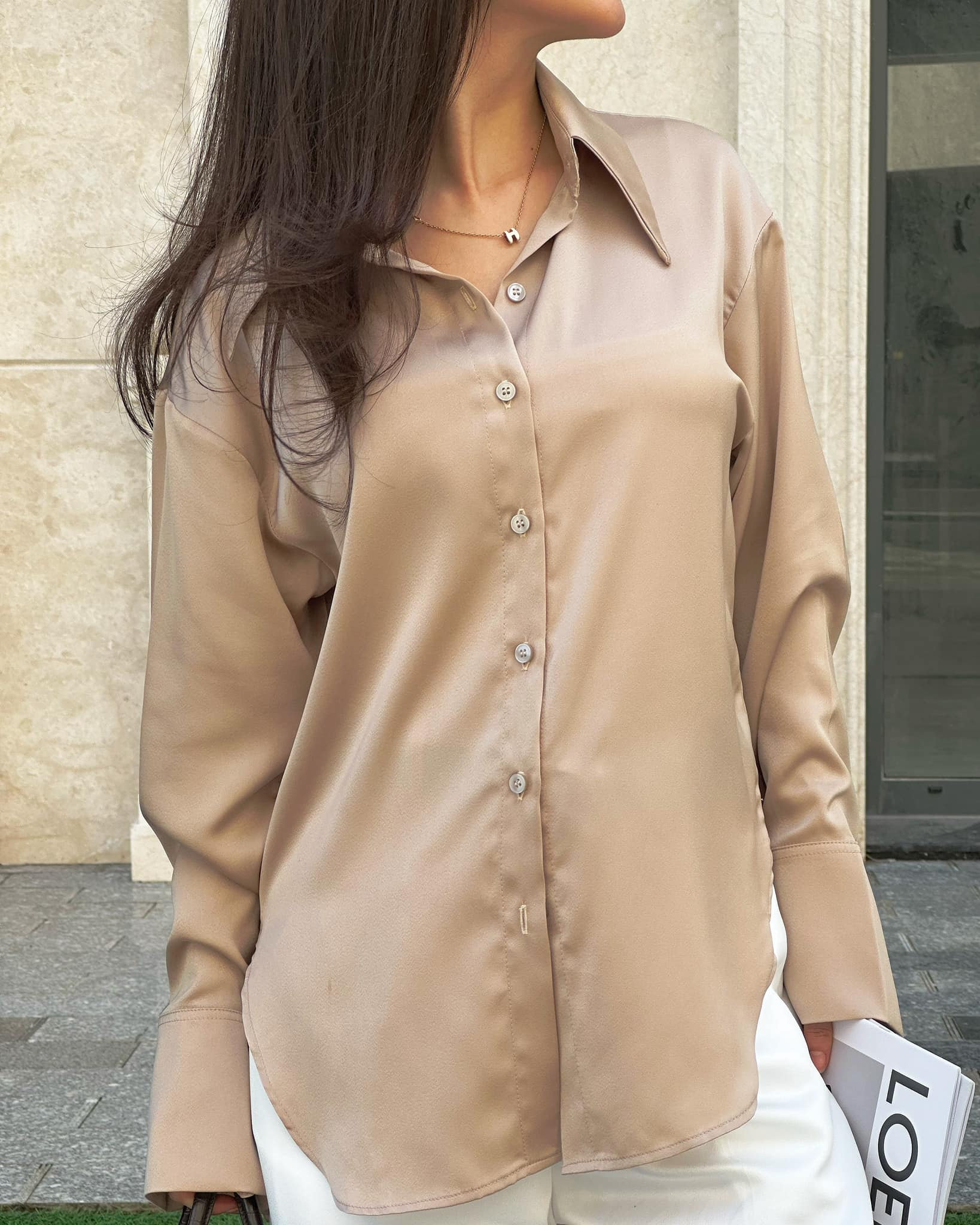 Champagne beige satin shirt