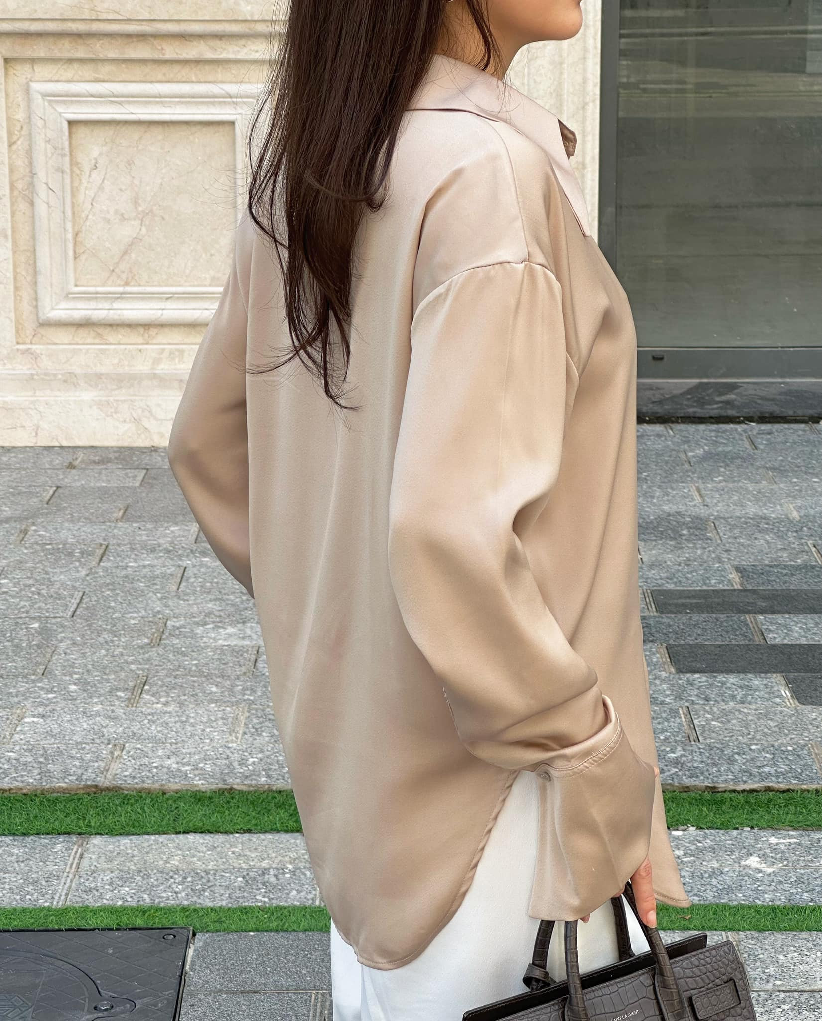 Champagne beige satin shirt - Image 2