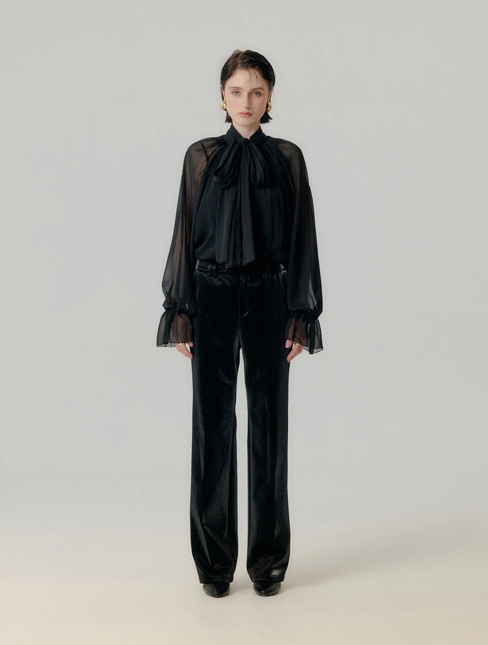 Black chiffon blouse with bow - Image 5