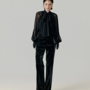 Black chiffon blouse with bow
