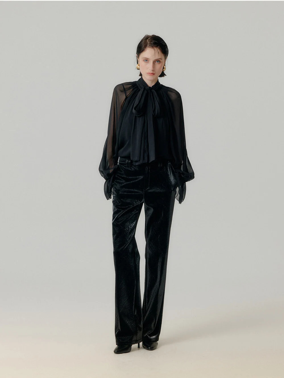 Black chiffon blouse with bow