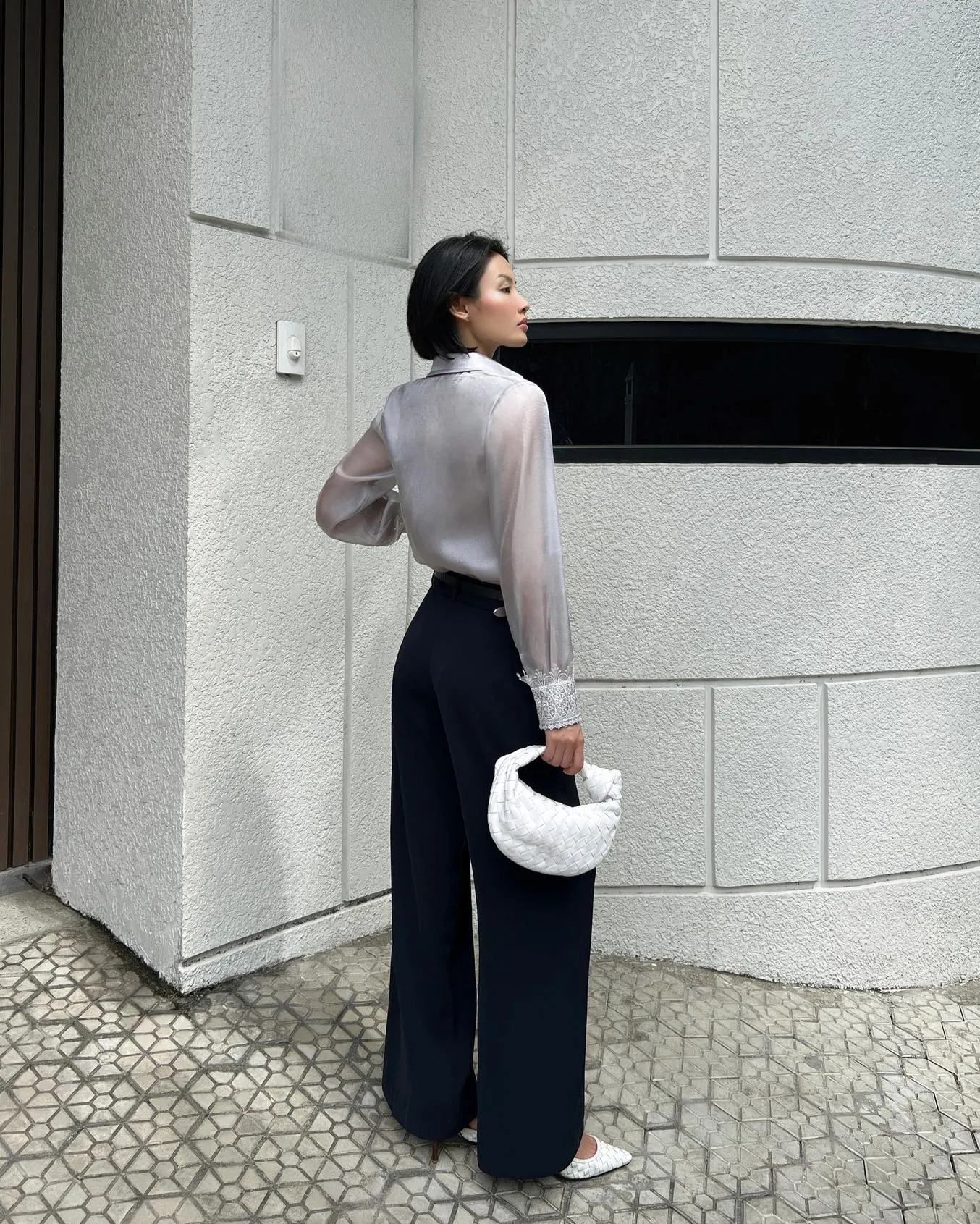 Silver tulle lace cuff shirt - Image 3